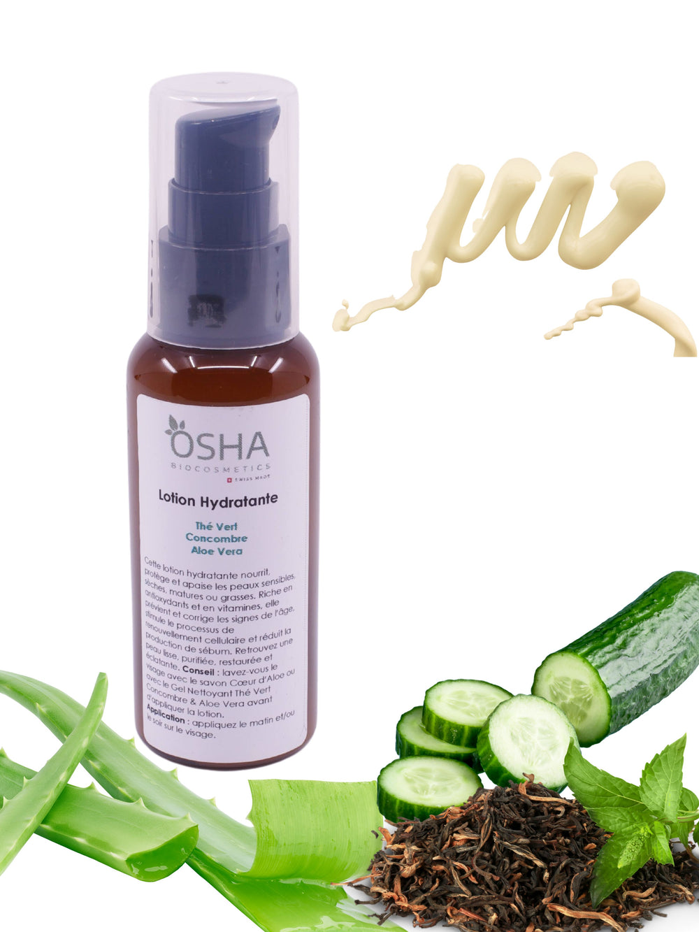 Lotion Hydratante Visage Thé Vert Concombre Aloe Vera - OSHA Biocosmetics